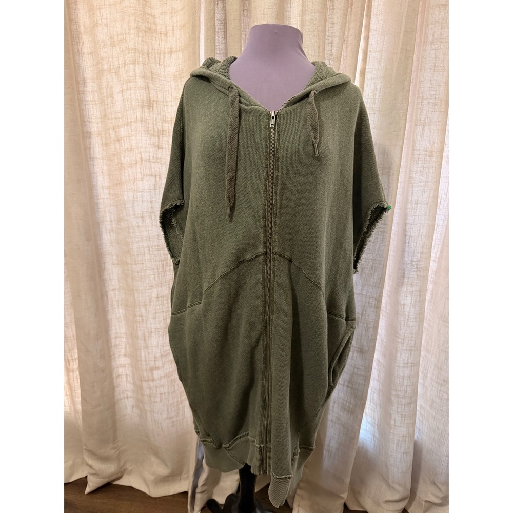 Free People Olive Green Longline Zip Up Hoodie Vest Sleeveless Cotton Medium